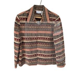 Alfred Dunner Womens Open Front Jacket Multicolor Southwestern Petites 14P Read